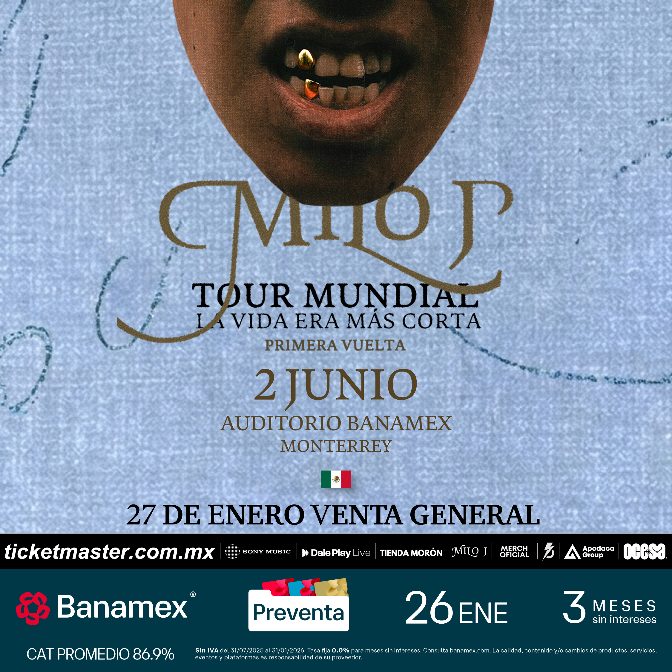 Milo J llegará a Monterrey en 2026 con concierto de su tour mundial