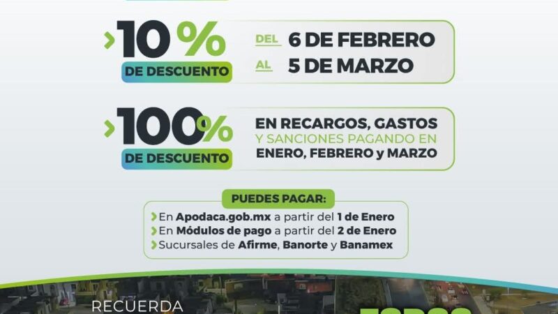 Apodaca mantiene el impuesto predial sin incrementos y anuncia descuentos para apoyar la economía de las familias