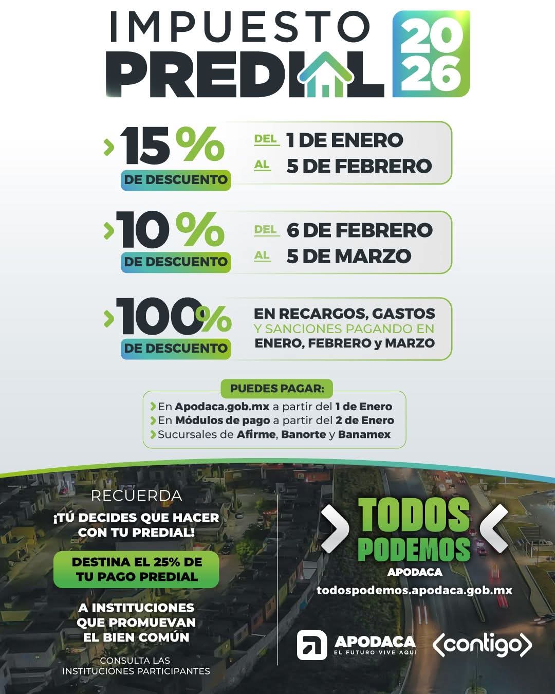 Apodaca mantiene el impuesto predial sin incrementos y anuncia descuentos para apoyar la economía de las familias