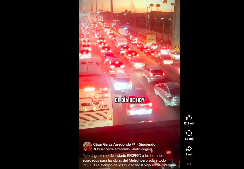 Obras de línea 6 del Metro, colapsan vialidad en Apodaca, denuncia alcalde