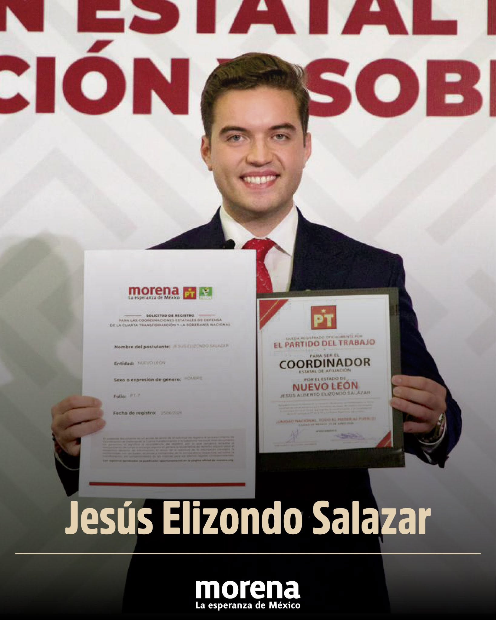 Se registra Jesús Elizondo en la contienda interna de Morena, por el PT