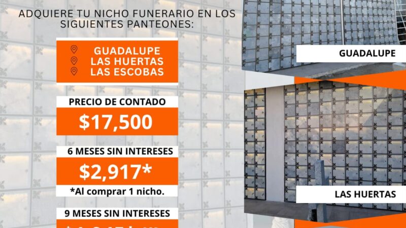 Ofrece Guadalupe nichos funerarios a bajo costo