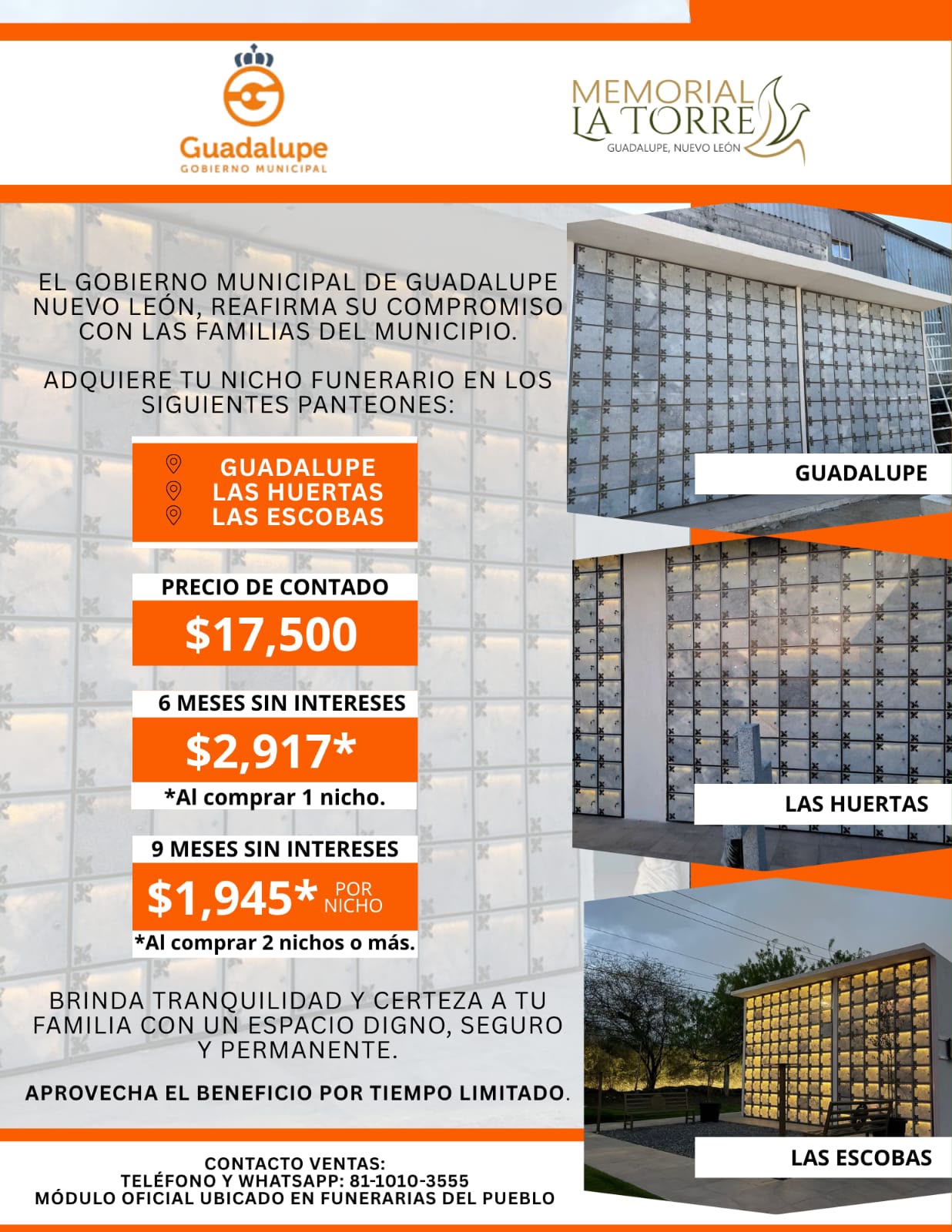 Ofrece Guadalupe nichos funerarios a bajo costo